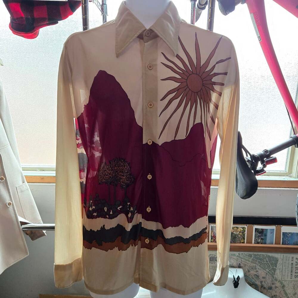 Augie Vintage 1970s Peacock Sun Tree Disco Shirt